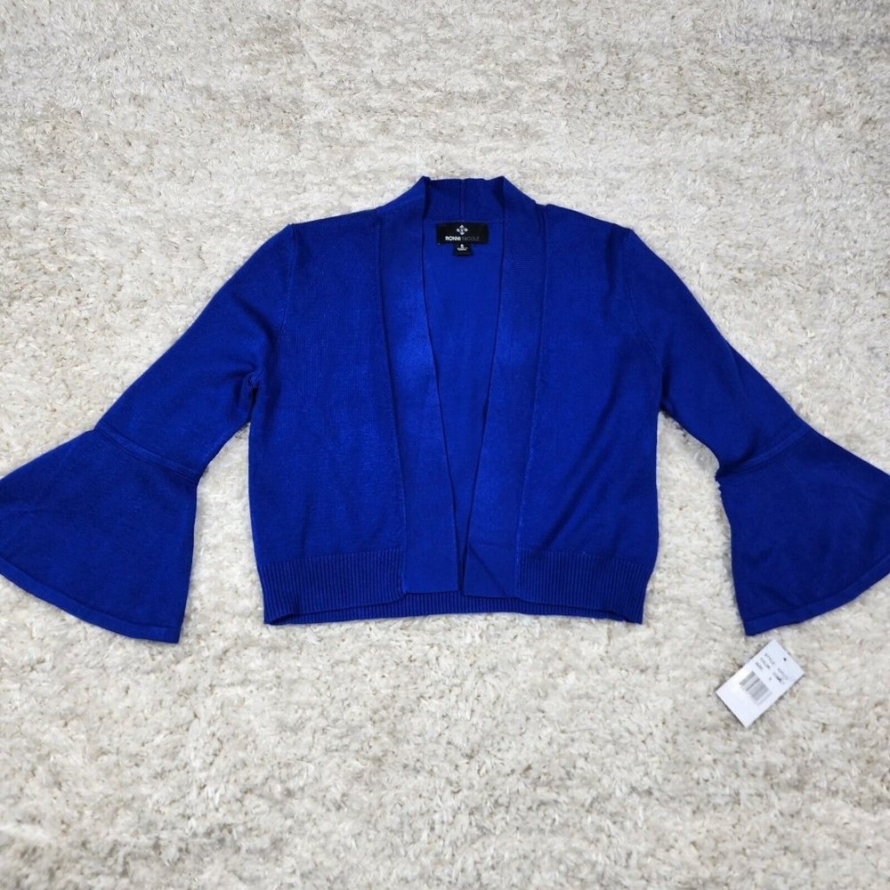 Ronni Nicole Cardigan Womens Small Blue Cobalt Open Sweater Long Sleeve